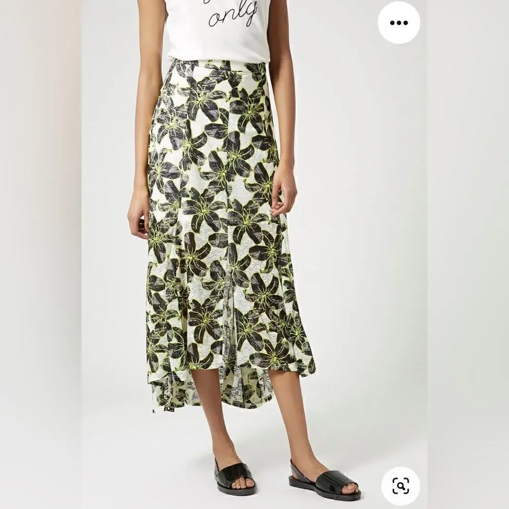 Topshop Outline Hibiscus Maxi Skirt with Front Split NWT US 2